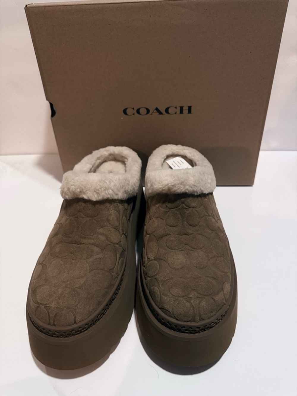 Coach Cecilia Sig Serling  Suede Shearling-Tobaco